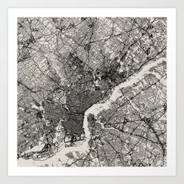 USA, Philadelphia - Black and White City Map Art Print