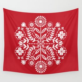 Vintage Christmas Floral Stamp - Scandinavian Folk Art Pattern Wall Tapestry
