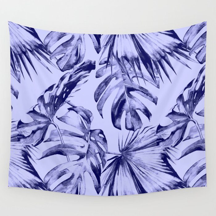 Very Peri 2022 Color Of The Year Violet Blue Periwinkle Tropical Monstera Wall Tapestry