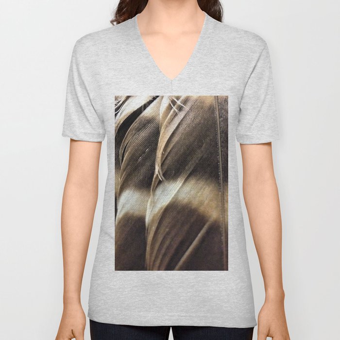 Barred Owl Feathers V Neck T Shirt