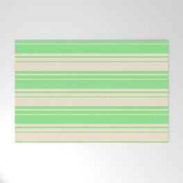 [ Thumbnail: Light Green and Beige Colored Stripes/Lines Pattern Welcome Mat ]