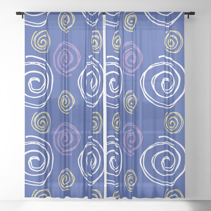 Twirly Swirly Blue Yellow Sheer Curtain