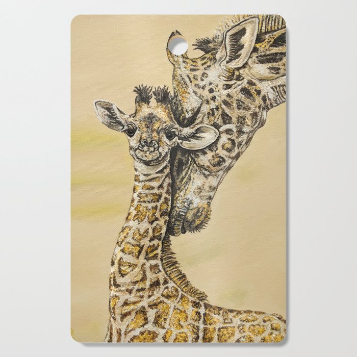 baby giraffe and mom Cutting Board