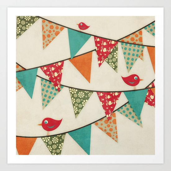Home Birds 'N' Bunting. Art Print