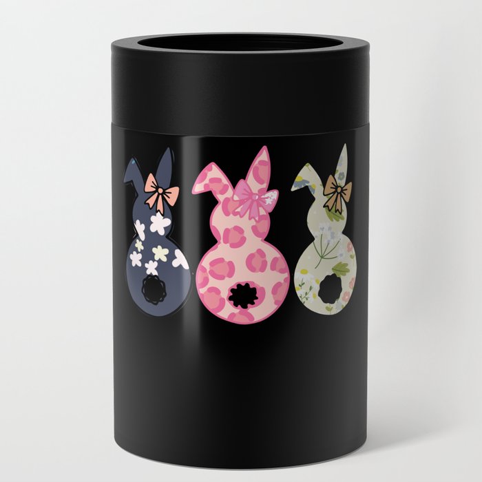 Cute Easter Trio Bunnies Floral Easter Rabbit Can Cooler