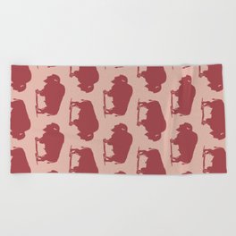 Buffalo Bison Pattern Dusty Rose and Burgundy Beach Towel