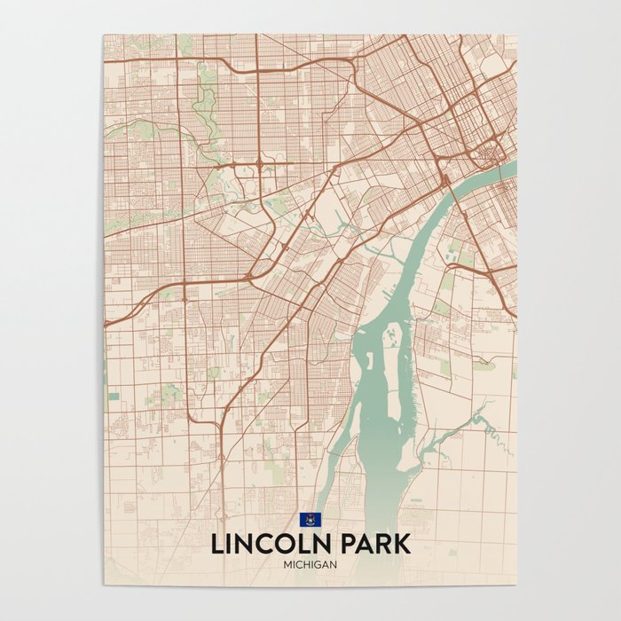 Lincoln Park, Michigan, United States Vintage City Map Poster by IMR Designs Society6