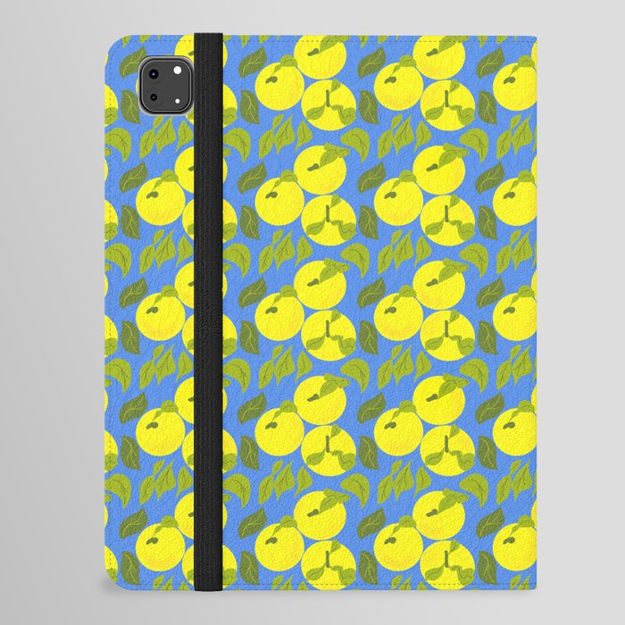 Mid-Century Modern Yuzu Fruit Lemon Yellow On Blue iPad Folio Case