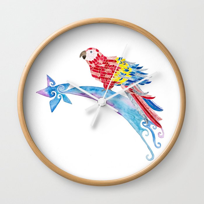 Scarlet macaw bird on a star Wall Clock