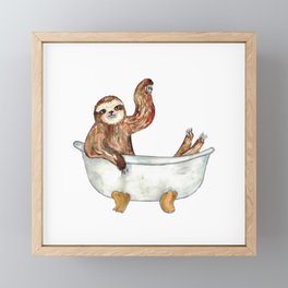 Sloth taking bath watercolor Framed Mini Art Print