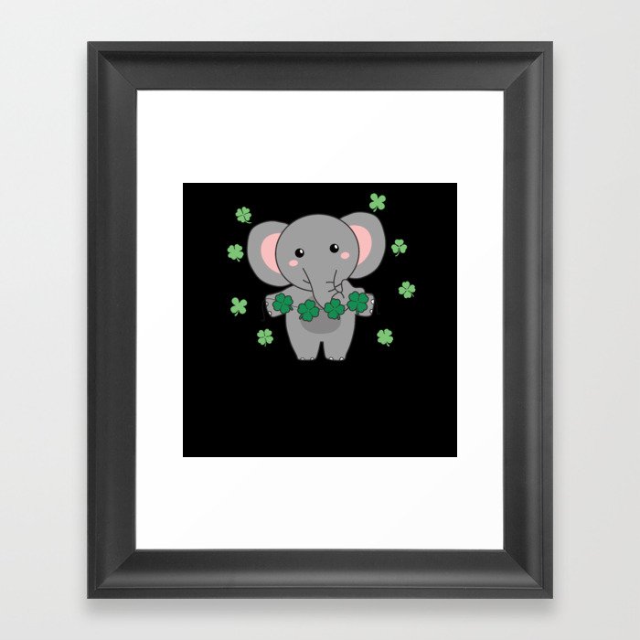 Elephant With Shamrocks Cute Animals For Luck Framed Art Print