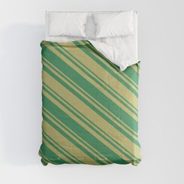 [ Thumbnail: Dark Khaki & Sea Green Colored Striped Pattern Comforter ]