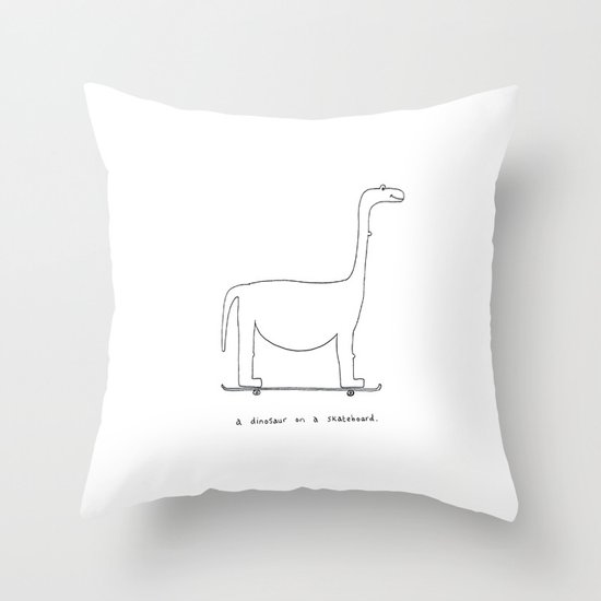 a dinosaur on a skateboard. Throw Pillow