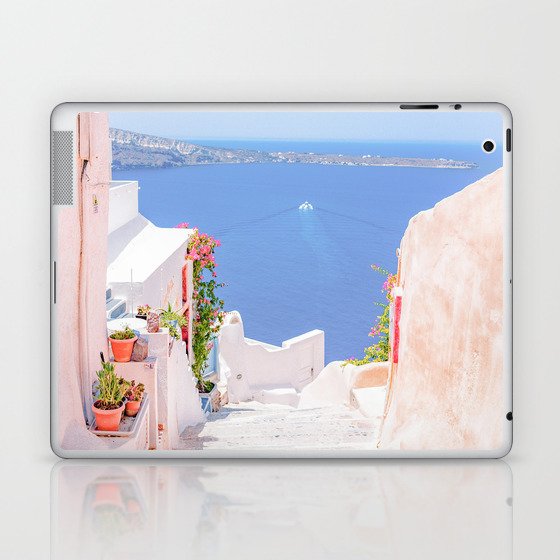 Santorini Greece Mamma Mia Pink Street Laptop & iPad Skin