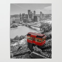 Pittsburgh Steel City Skyline Incline Black White 412 Home Pride Print Poster