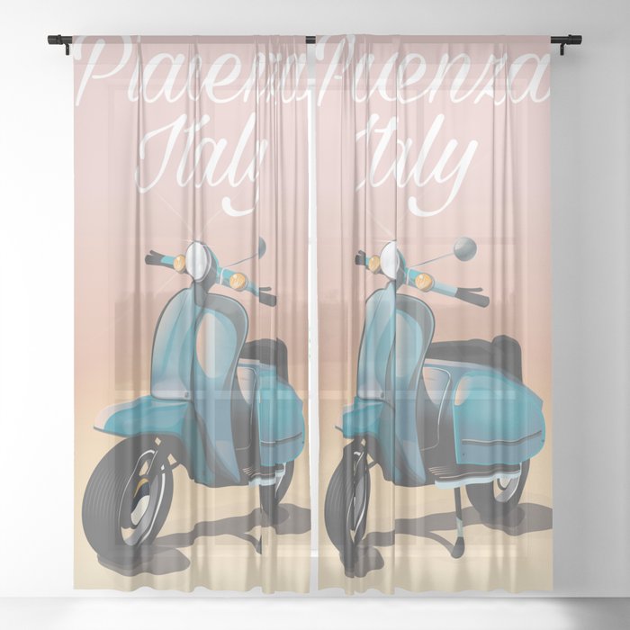 Piacenza Italy scooter vacation print. Sheer Curtain