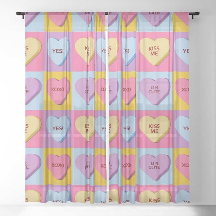 Nice Candy Heart Valentines 2 Sheer Curtain