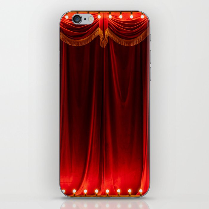Theater red curtain and neon lamp around border iPhone Skin