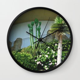 Pretty garden in French Riviera | Cactus, Hibiscus flowers and palm tree Wall Clock