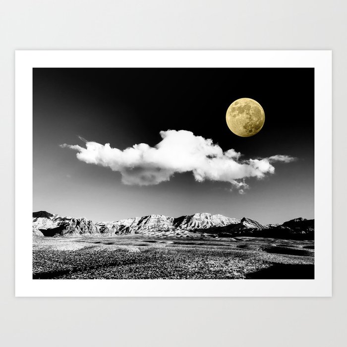 Black Desert Sky & Golden Moon // Red Rock Canyon Las Vegas Mojave Lune Celestial Mountain Range Art Print