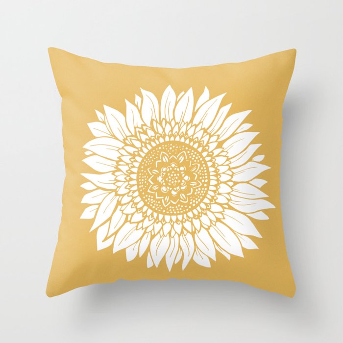 Yellow Sunflower Drawing Throw Pillow