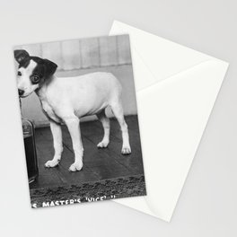 His Master’s Vice; Dog with bottle of master's whiskey black and white photograph - photography - photographs Stationery Card
