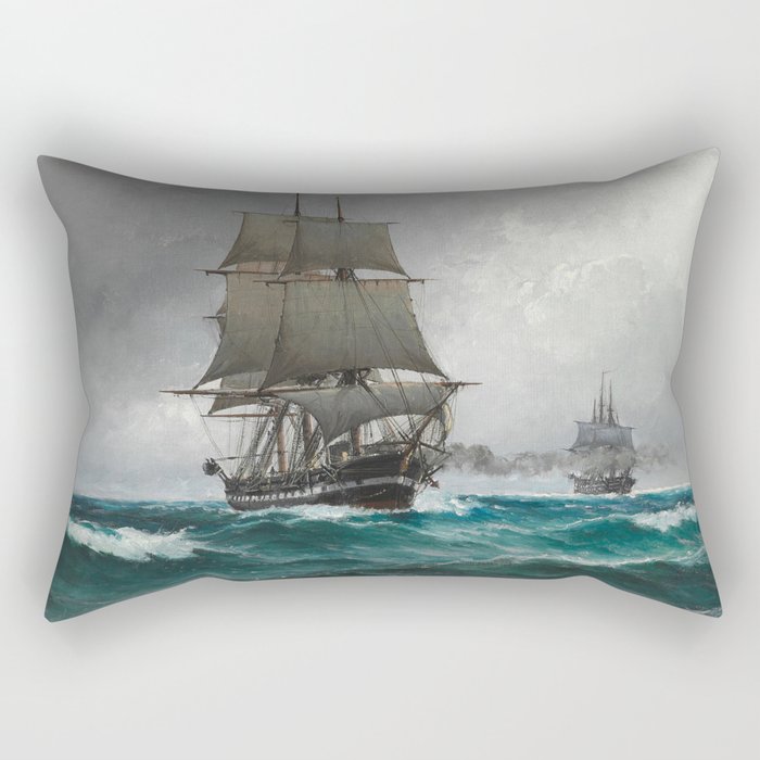 Vintage Sailing in Rough Waters Painting (1876) Rectangular Pillow
