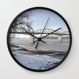 Maria Valeria Bridge over the Danube in Winter - Esztergom, Hungary "Photography of Nature" Wall Clock