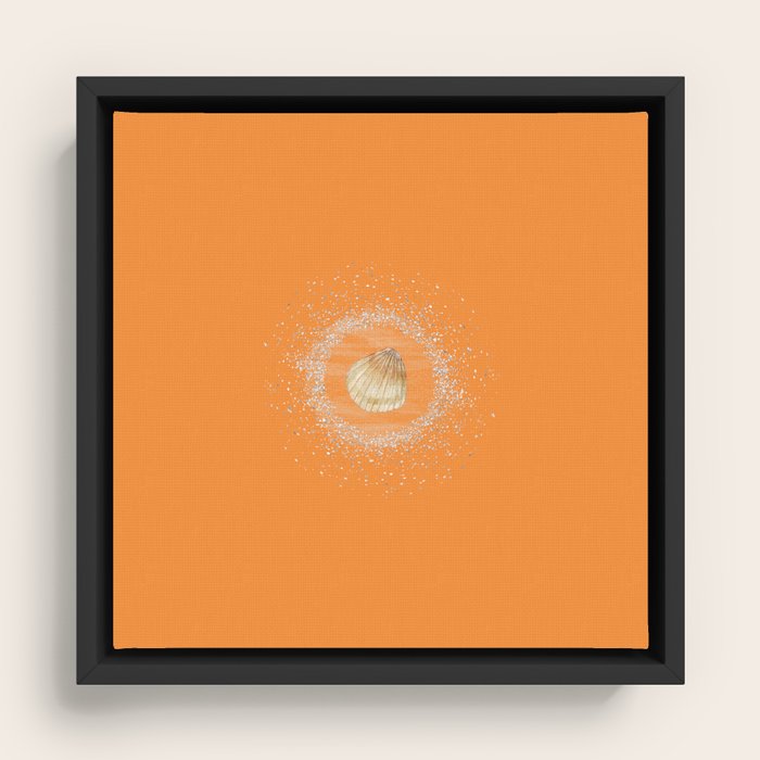 Watercolor Seashell and Sand on Orange Framed Canvas