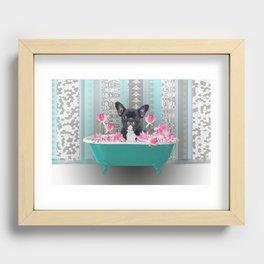 Turquoise Bathtub - French Bulldog Lotus Flower Recessed Framed Print