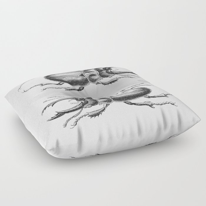 Vintage Beetle black and white Floor Pillow