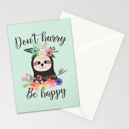 SLOTH ADVICE (mint green) - DON'T HURRY, BE HAPPY! Stationery Cards
