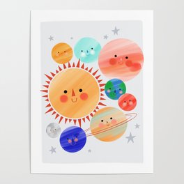 Kids Planet Space Illustration  Poster
