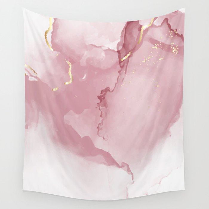 Pink Liquid Ink Marble with Gold Wall Tapestry