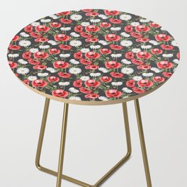 Daisy and Poppy Seamless Pattern on Dark Grey Background Side Table