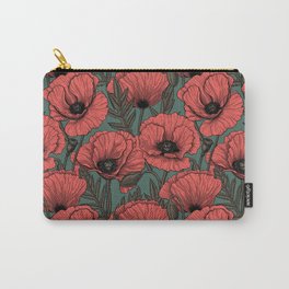 Poppy garden in coral, brown and pine green Carry-All Pouch