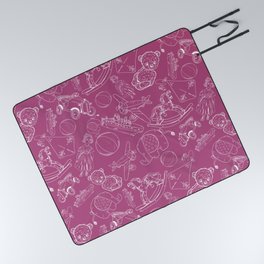 Magenta and White Toys Outline Pattern Picnic Blanket