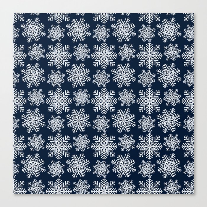 Winter White Navy Blue Snowflakes Wonderland Pattern Canvas Print