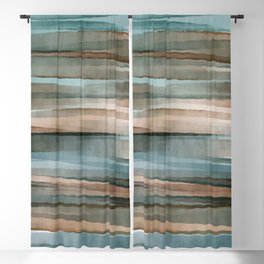 Soft Harbor blue, Teal green & Coca mocha warm brown _ abstract watercolor  waves Blackout Curtain