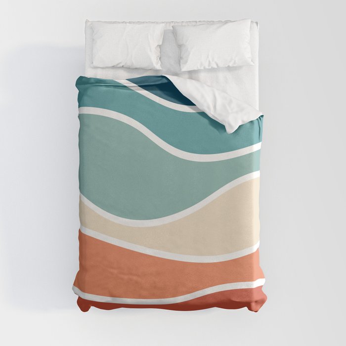 Colorful retro style waves Duvet Cover