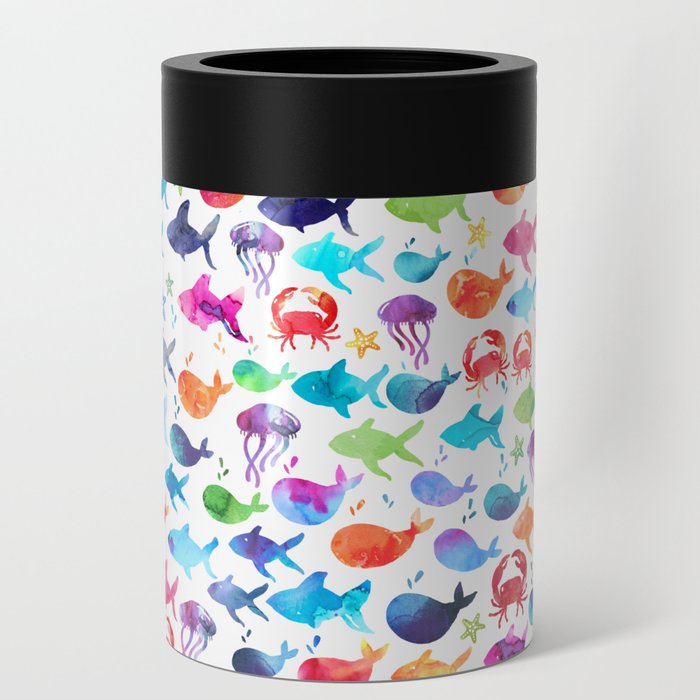 Rainbow Watercolor Under The Sea Marine Can Cooler