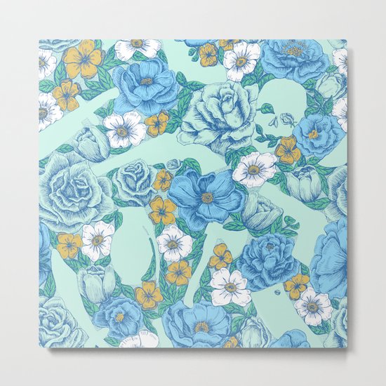 Weapon Floral-Blue Metal Print