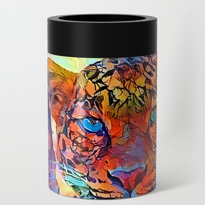 A tiger with blue eyes - A multicolor artistic illustration artwork Can Cooler