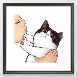 Don't kiss! Framed Art Print | Animal, Funny, Pet, Pastel, Illustration, Modern, Kiss, Graphic Design, Acrylic, Cats 