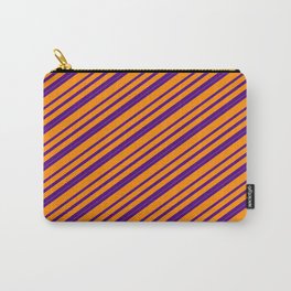 [ Thumbnail: Indigo & Dark Orange Colored Lines Pattern Carry-All Pouch ]