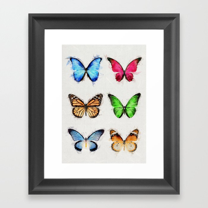 Colorful Butterflies Framed Art Print | Painting, Painting, Digital, Watercolor, Butterfly, Cute, Colorful, Bugs, Animals, Nature