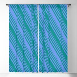 [ Thumbnail: Cornflower Blue and Dark Cyan Colored Striped/Lined Pattern Blackout Curtain ]