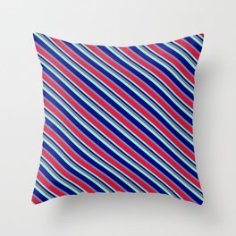 [ Thumbnail: Aquamarine, Blue, Light Slate Gray & Crimson Colored Lines/Stripes Pattern Throw Pillow ]