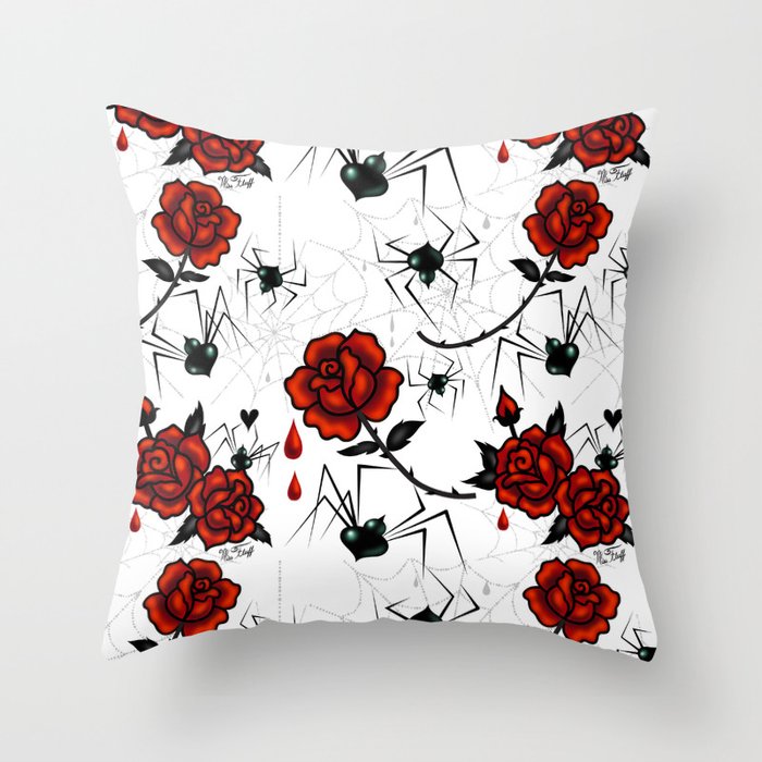 Black Widow Spider With Red Rose Throw Pillow By Fluff Society6 Black Widow Spider With Red Rose Throw Pillow