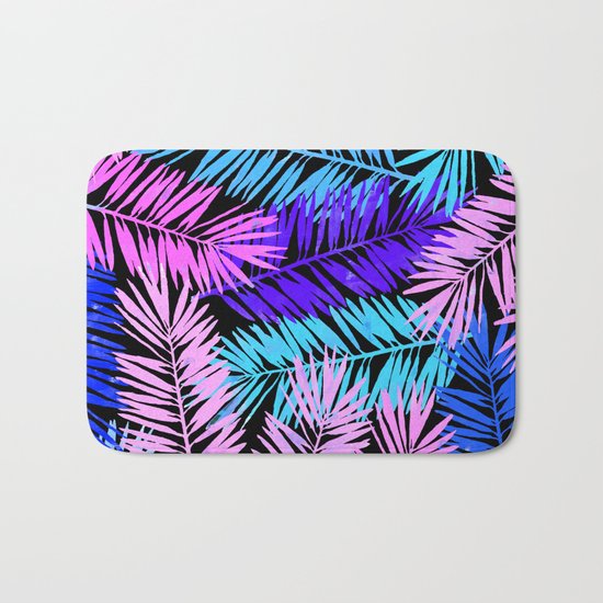 Colorful Tropical Palm Leaves Bath Mat